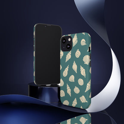 Seashell Pattern Phone Case | Teal Coastal Shells Tough Case for Iphone, Samsung Galaxy and Pixel