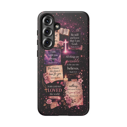 Christian Bible Verse Phone Case Pink Floral Faith Tough Protective Cover Gift