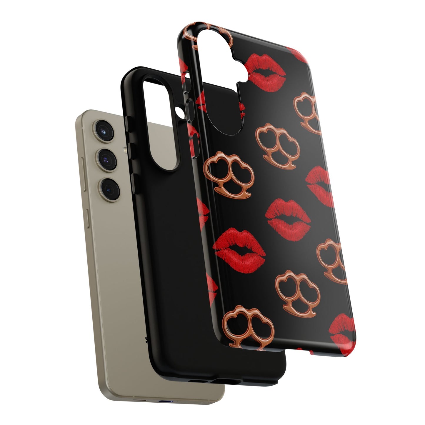 Red Lipstick & Knuckle Duster Phone Case | Bold Kiss Print Tough Protective Cover for Iphone, Samsung Galaxy and Pixel