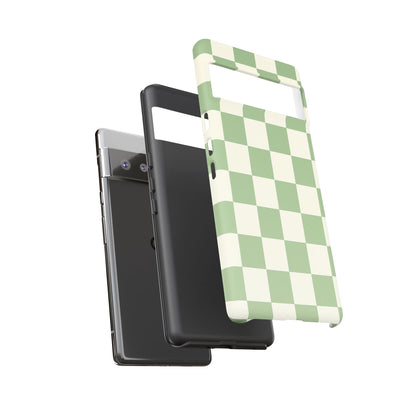 Sage Green Checkerboard Phone Case | Minimal Aesthetic Tough Case