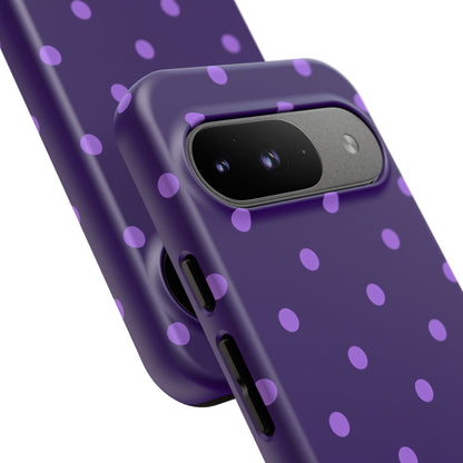 Purple Polka Dot Tough Phone Case – Cute Stylish Durable Protective Cover for Iphone, Samsung Galaxy and Pixel