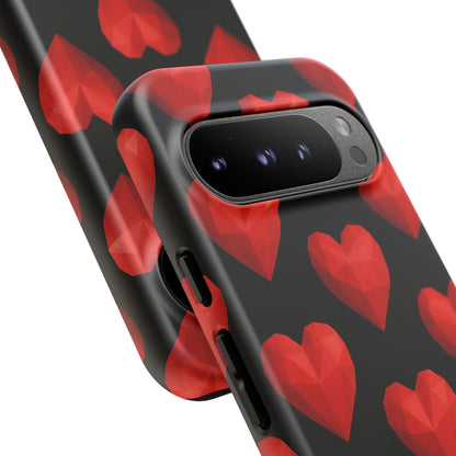 Red Heart Phone Case – Geometric Heart Pattern Tough Case (Black)