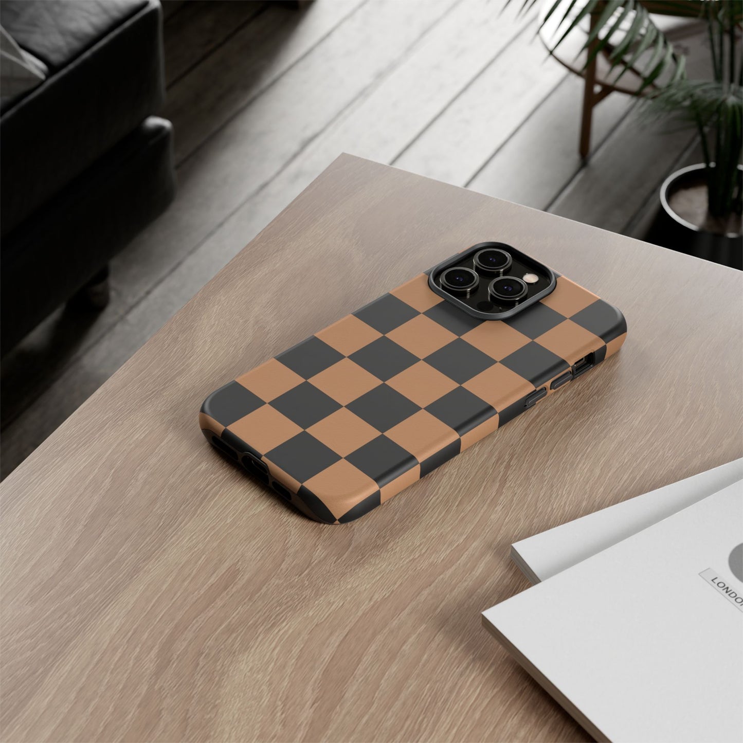Brown Checkered Phone Case | Aesthetic Checkerboard iPhone & Samsung Tough Case