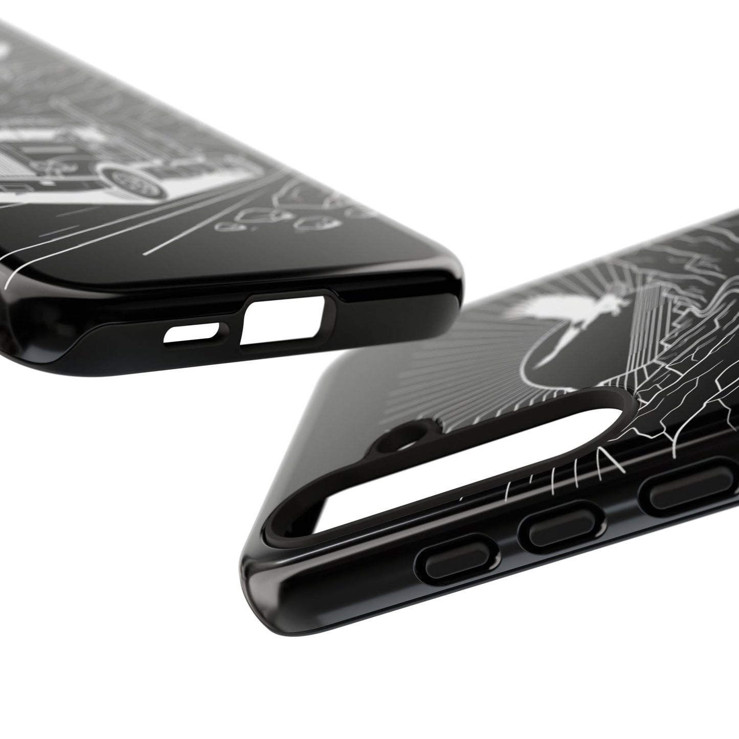 Trucker Highway Phone Case | Eagle & Mountain Line Art | Black Western Tough Case