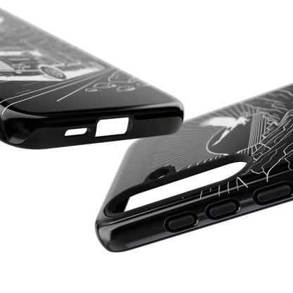 Trucker Highway Phone Case | Eagle & Mountain Line Art | Black Western Tough Case