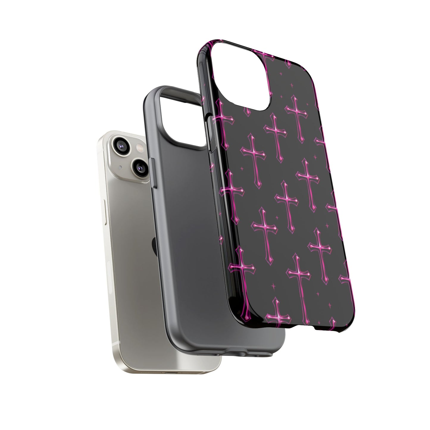 Neon Pink Cross Pattern Phone Case | Tough Protective Case for Iphone, Samsung Galaxy and Pixel