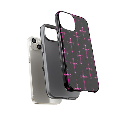 Neon Pink Cross Pattern Phone Case | Tough Protective Case for Iphone, Samsung Galaxy and Pixel