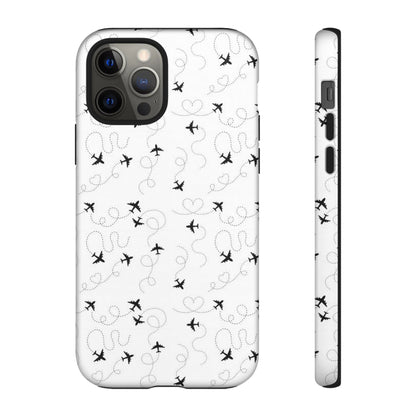 Minimal Paper Airplane Pattern Phone Case – Black White Aesthetic Tough Cover