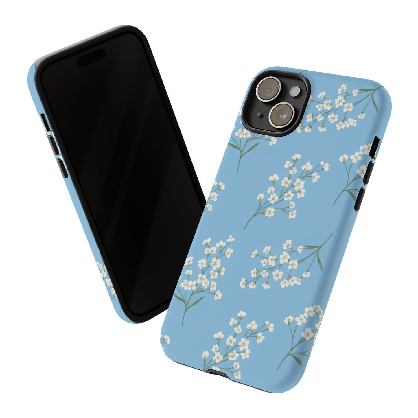 Baby’s Breath Floral Phone Case – Blue Minimal Flower Aesthetic Tough Case