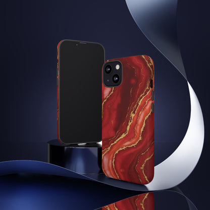 Red Agate Marble Phone Case with Gold Veins – Luxury Tough iPhone & Samsung Case