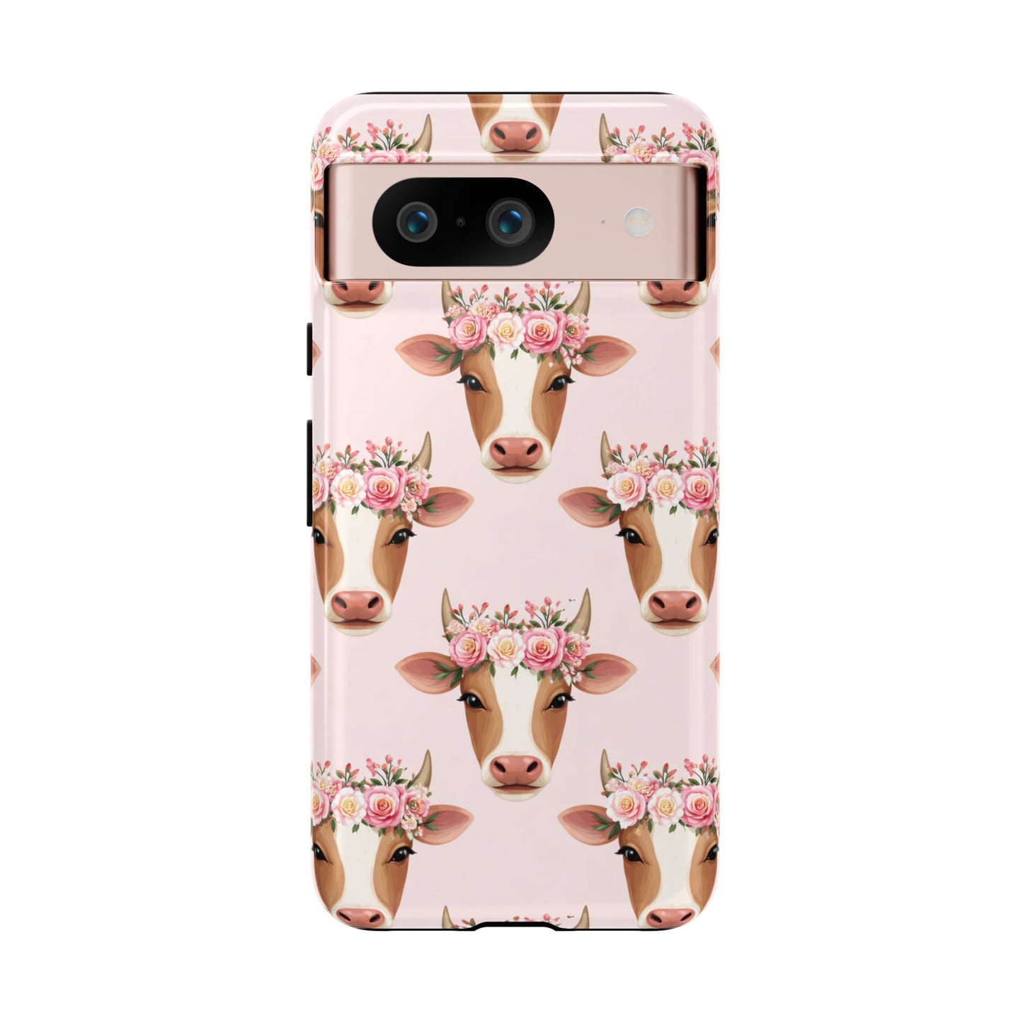 Floral Cow Phone Case – Cute Pink Cow Print Tough Protective Case for Iphone, Samsung Galaxy and Pixel