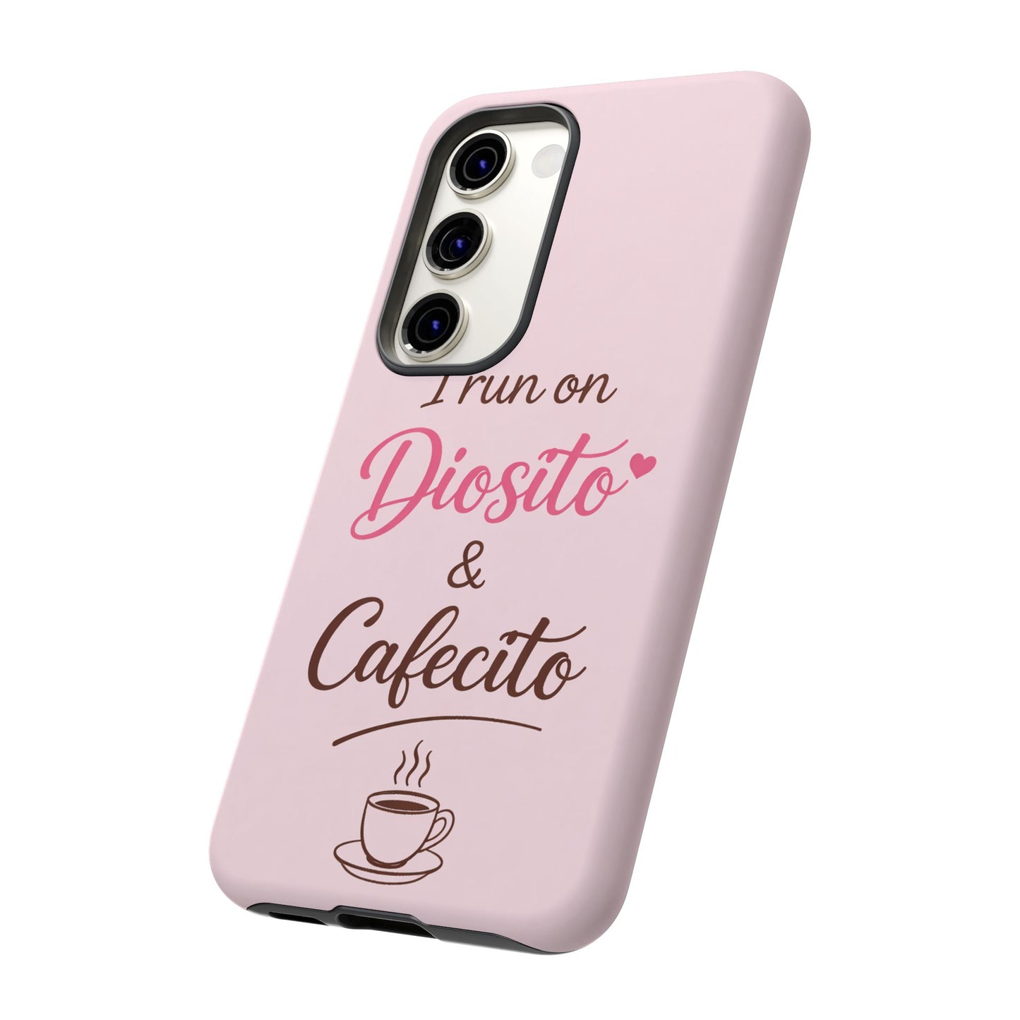 I Run on Diosito y Cafecito Phone Case, Pink Aesthetic Latina Faith Coffee Case, Girly Protective iPhone Samsung Cover