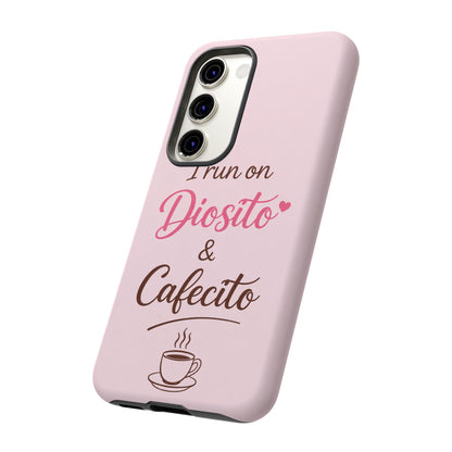 I Run on Diosito y Cafecito Phone Case, Pink Aesthetic Latina Faith Coffee Case, Girly Protective iPhone Samsung Cover