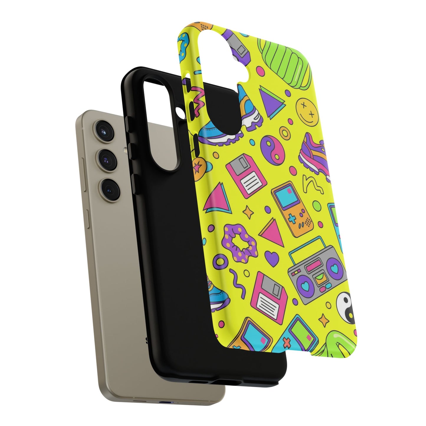 90s Retro Neon Phone Case – Y2K Nostalgia Colorful Icons Tough Protective Case