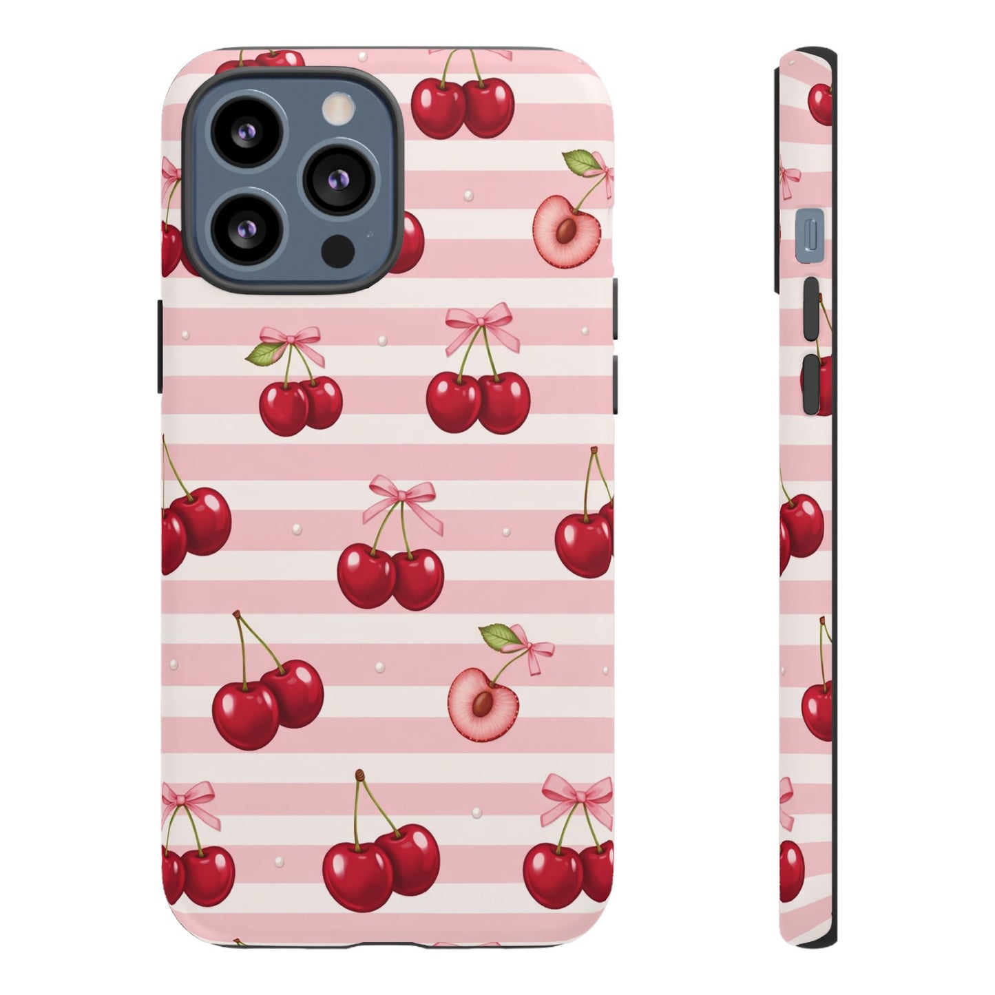 Coquette Cherry Bow Phone Case | Cute Pink Aesthetic Cherry Pattern Tough Case for iPhone & Samsung