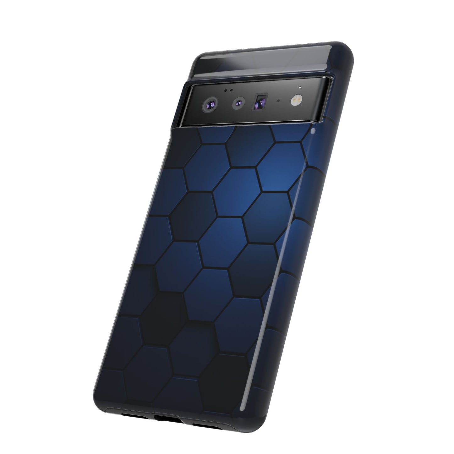 Blue Hexagon Gradient Phone Case | Honeycomb Geometric Tech Aesthetic | Minimalist Tough Case for iPhone & Samsung