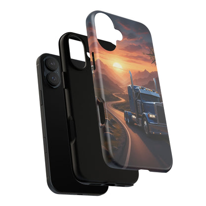 Semi Truck Sunset Phone Case | Trucker Gift | Diesel Truck Highway Road iPhone & Samsung Tough Protective Case