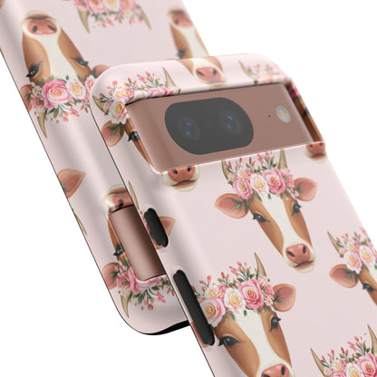 Floral Cow Phone Case – Cute Pink Cow Print Tough Protective Case for Iphone, Samsung Galaxy and Pixel
