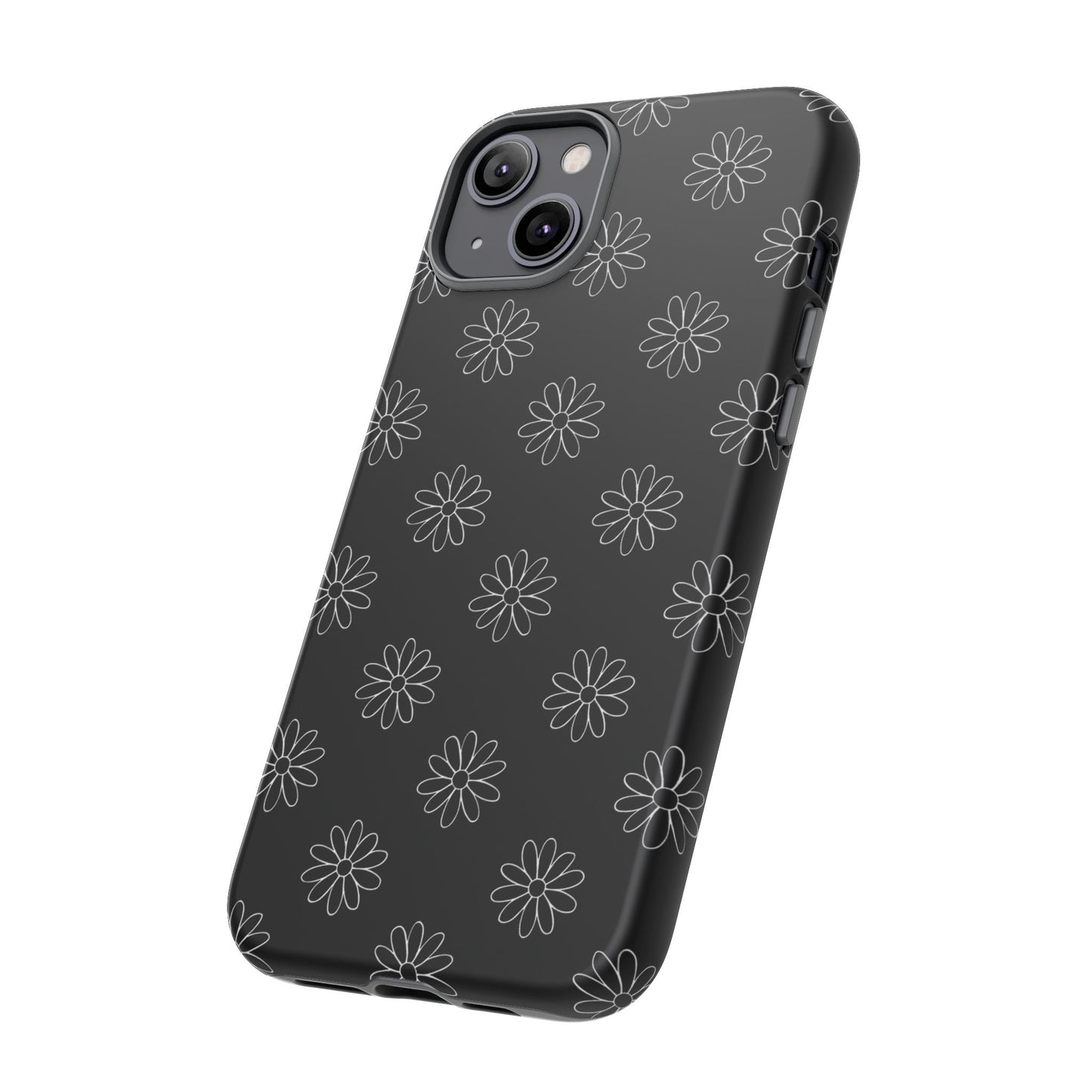 Black Daisy Floral Phone Case – Slim Protective Tough Case for Iphone, Samsung Galaxy and Pixel