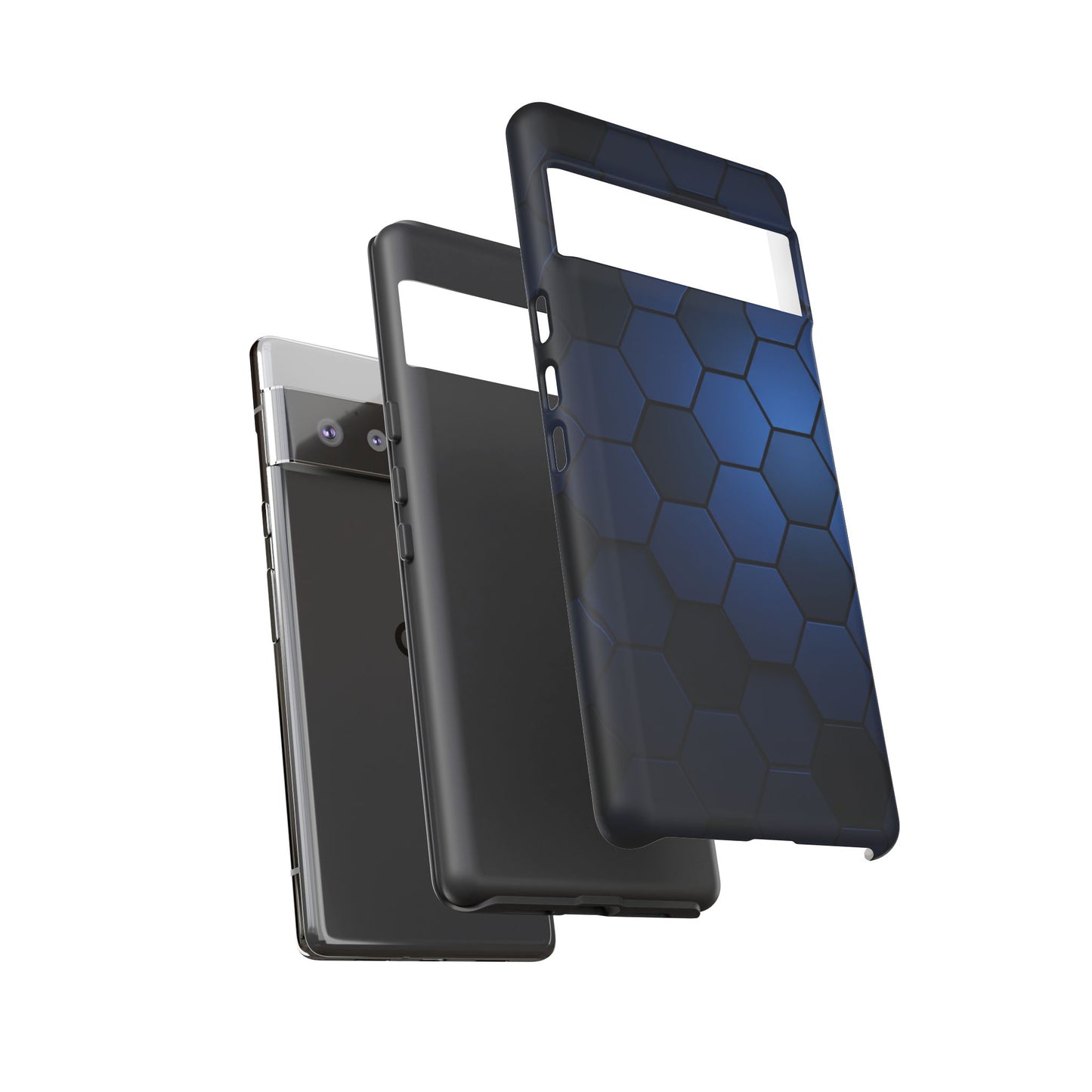 Blue Hexagon Gradient Phone Case | Honeycomb Geometric Tech Aesthetic | Minimalist Tough Case for iPhone & Samsung