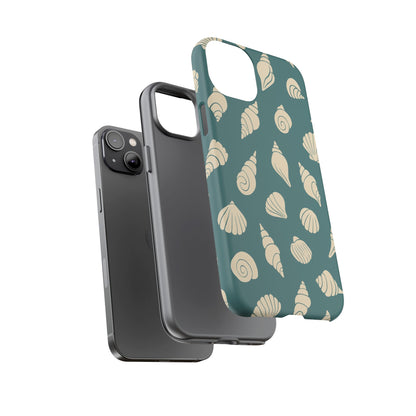 Seashell Pattern Phone Case | Teal Coastal Shells Tough Case for Iphone, Samsung Galaxy and Pixel