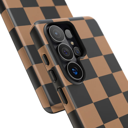 Brown Checkered Phone Case | Aesthetic Checkerboard iPhone & Samsung Tough Case