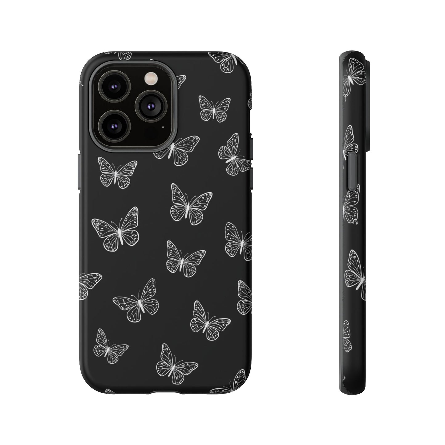 White Butterfly Pattern Phone Case – Dark Aesthetic Monochrome Tough Cover