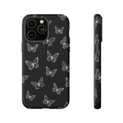 White Butterfly Pattern Phone Case – Dark Aesthetic Monochrome Tough Cover