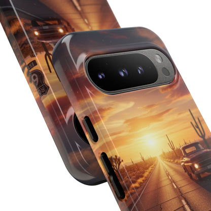 Route 66 Sunset Desert Highway Phone Case – Road Trip Travel Aesthetic Tough Case