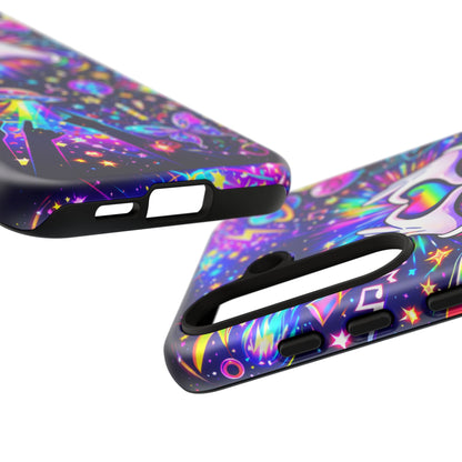 Rainbow Heart Hands Phone Case – Neon Galaxy EDM Festival Tough Cover