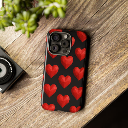 Red Heart Phone Case – Geometric Heart Pattern Tough Case (Black)