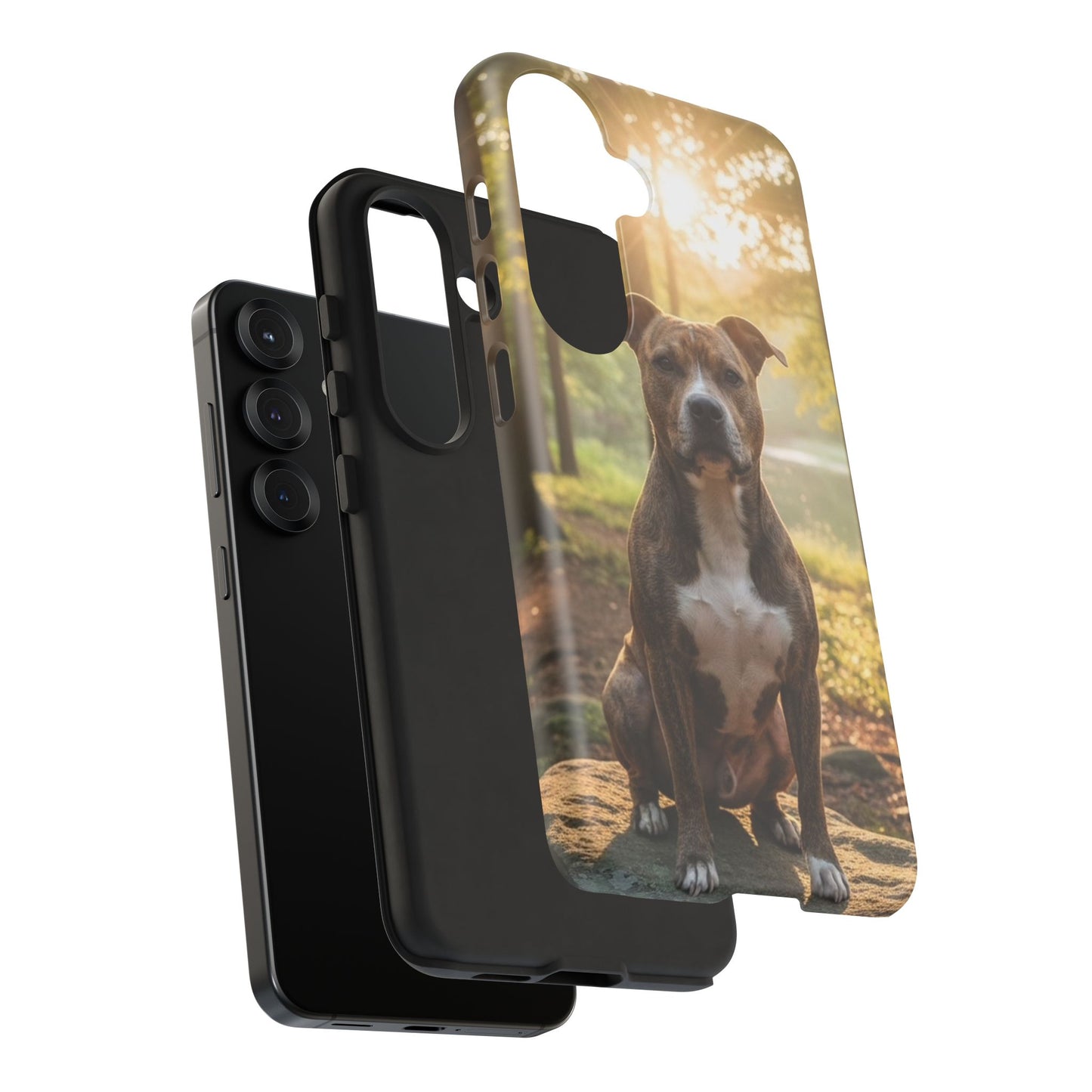 Pitbull Portrait Phone Case | Dog Lover Tough Case, Sunset Forest
