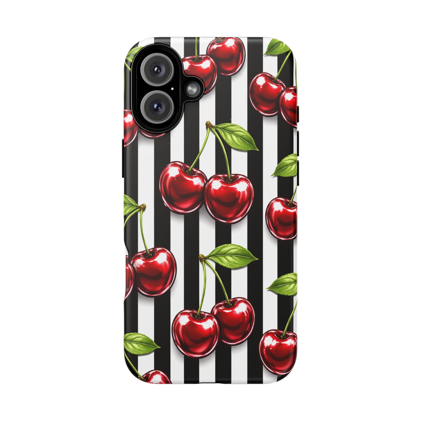 Cherry Pattern Phone Case Black White Stripe Retro Aesthetic Tough Cover