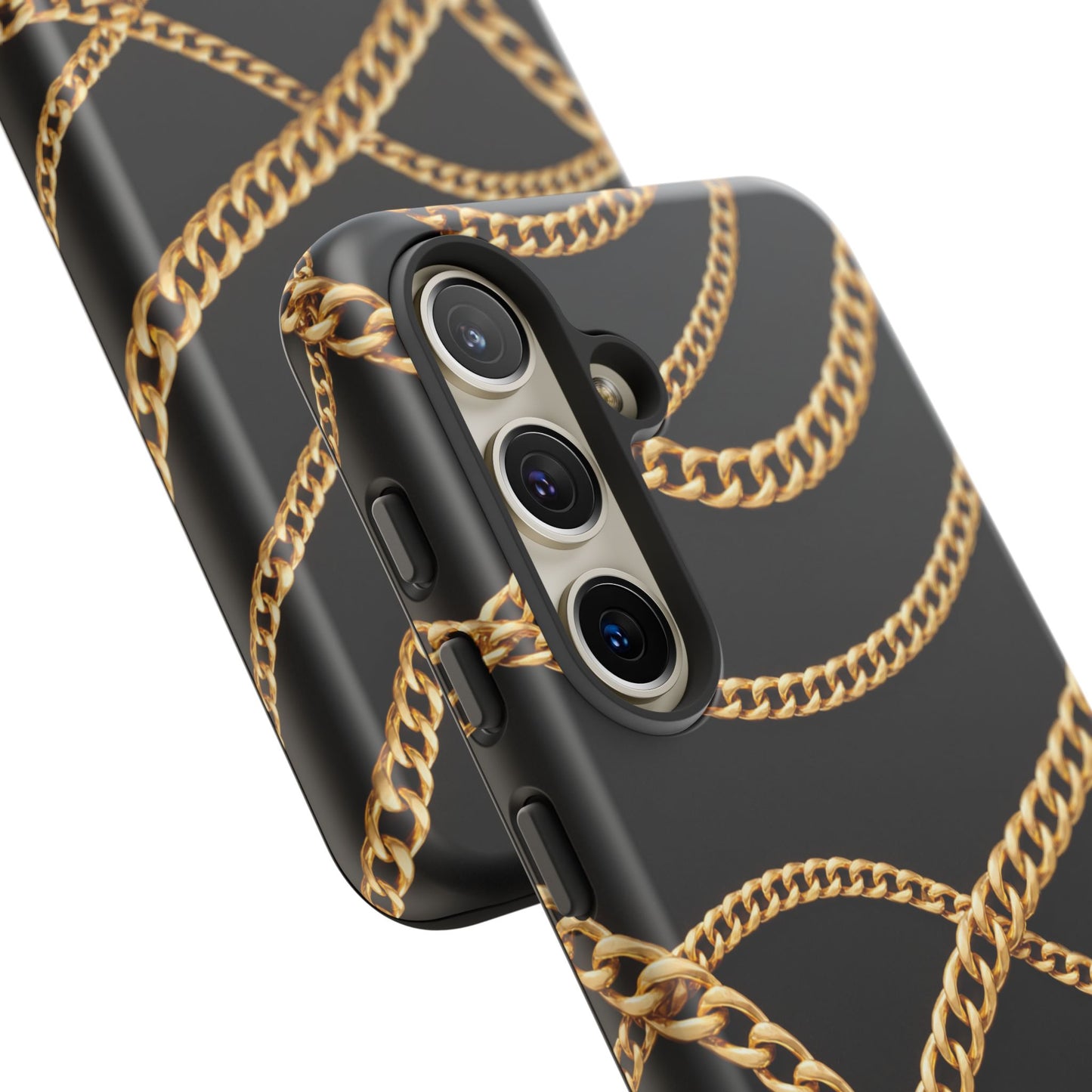 Luxury Gold Chain Phone Case – Black Designer Style Tough Protective Cover for Iphone, Samsung Galaxy and Pixel