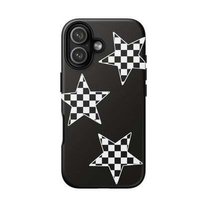 Checkered Star Tough Phone Case – Black Retro Graphic Protective Cover for Iphone, Samsung Galaxy and Pixel