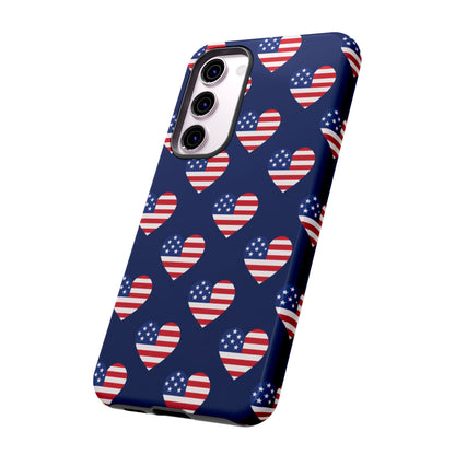 Patriotic American Flag Heart Phone Case – Tough Shockproof, USA Stars & Stripes for Iphone, Samsung Galaxy and Pixel