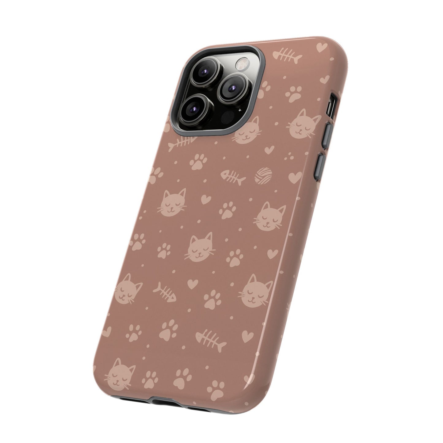 Cute Cat Pattern Phone Case | Paw Prints, Fishbone & Yarn Design Tough Case