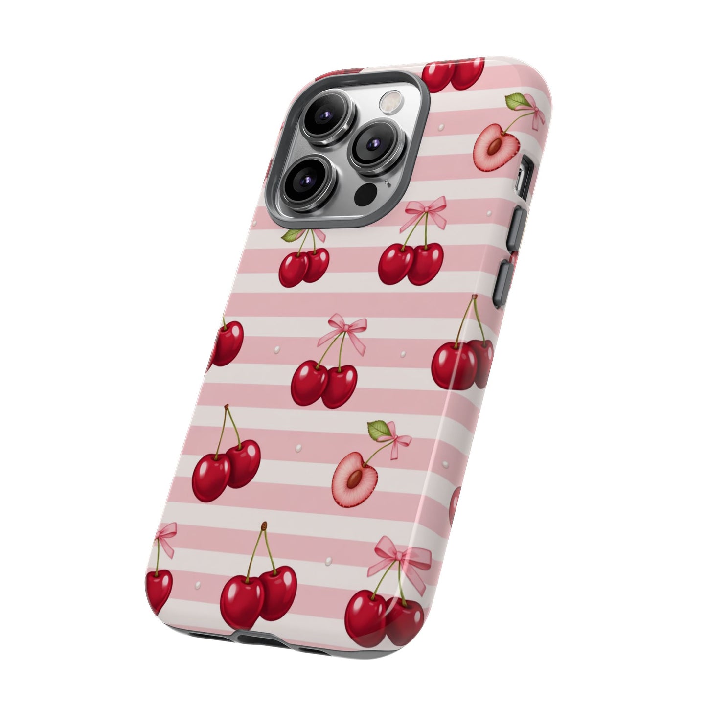 Coquette Cherry Bow Phone Case | Cute Pink Aesthetic Cherry Pattern Tough Case for iPhone & Samsung