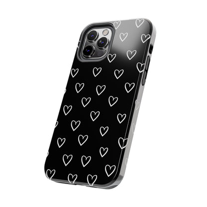 Doodle Heart Phone Case – Minimal Black & White Heart Pattern | Tough Protective Case