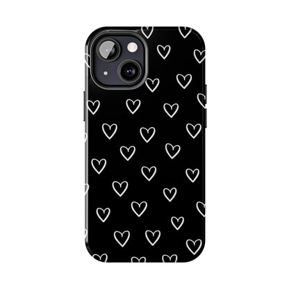 Doodle Heart Phone Case – Minimal Black & White Heart Pattern | Tough Protective Case