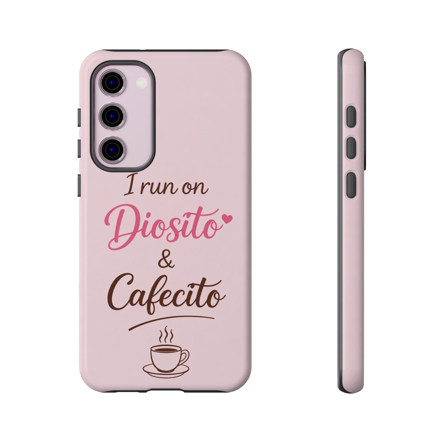 I Run on Diosito y Cafecito Phone Case, Pink Aesthetic Latina Faith Coffee Case, Girly Protective iPhone Samsung Cover
