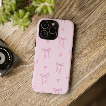 Pink Bow Heart Aesthetic Phone Case – Coquette Cute Tough Cover