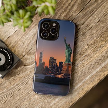 Statue of Liberty Sunset Phone Case – New York City Skyline Travel Aesthetic Tough Case