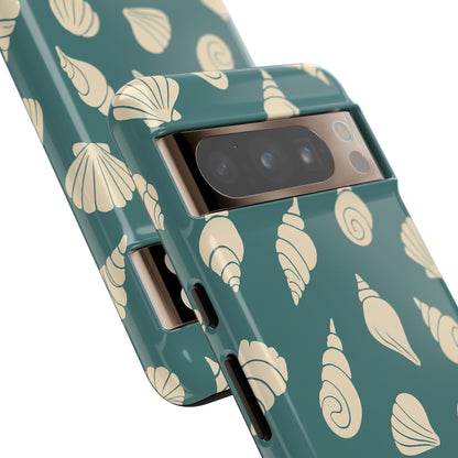 Seashell Pattern Phone Case | Teal Coastal Shells Tough Case for Iphone, Samsung Galaxy and Pixel
