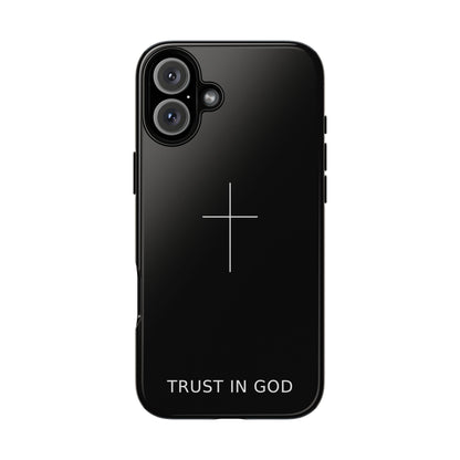 Trust in God Phone Case Minimal Cross Christian Black Tough Cover