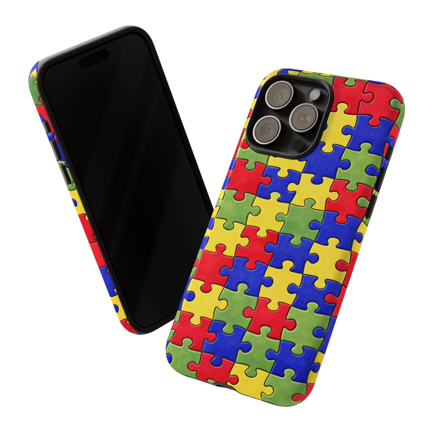 Colorful Puzzle Phone Case, Autism Awareness Jigsaw Design, Tough Protective Case, iPhone & Samsung Case, Vibrant Puzzle Pattern