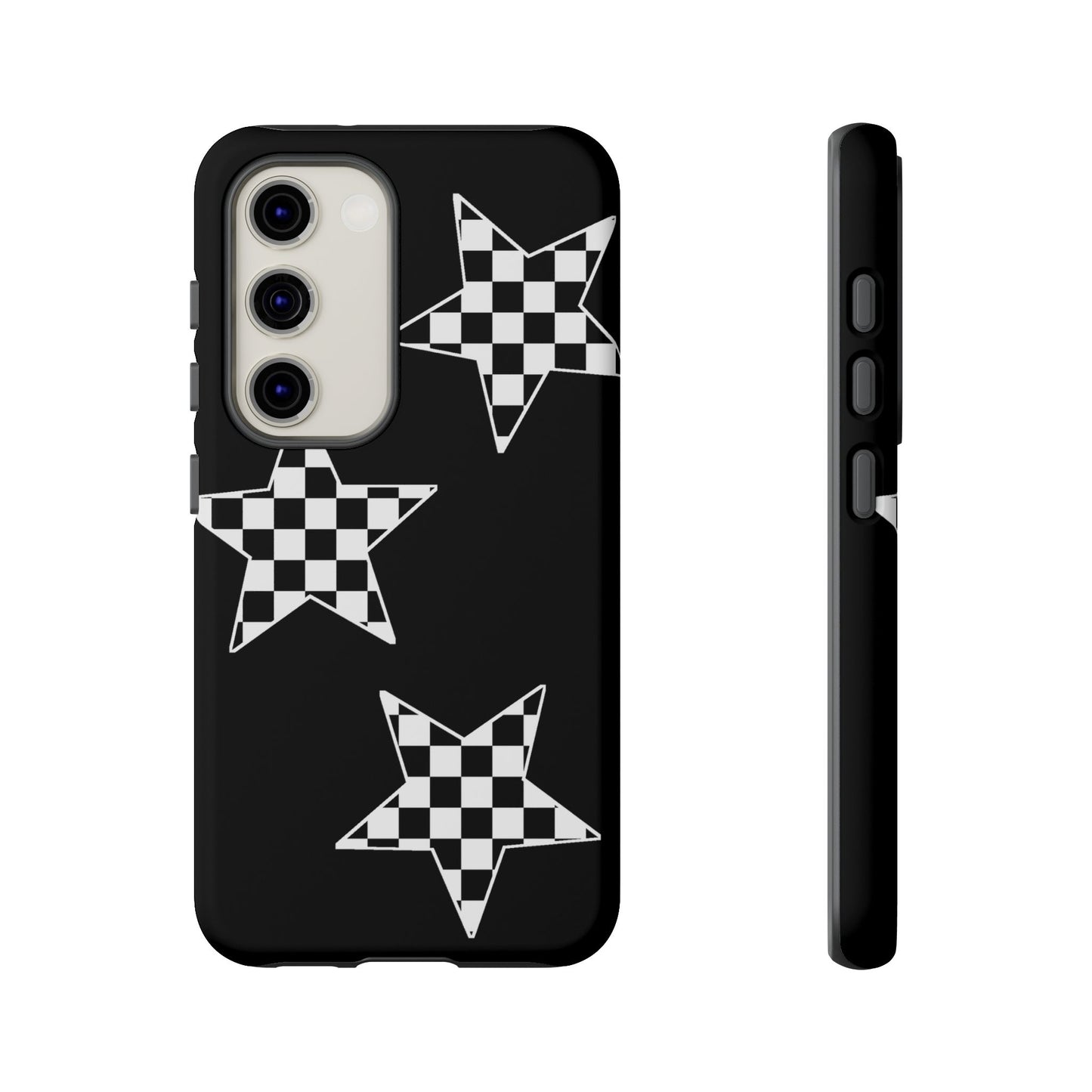 Checkered Star Tough Phone Case – Black Retro Graphic Protective Cover for Iphone, Samsung Galaxy and Pixel