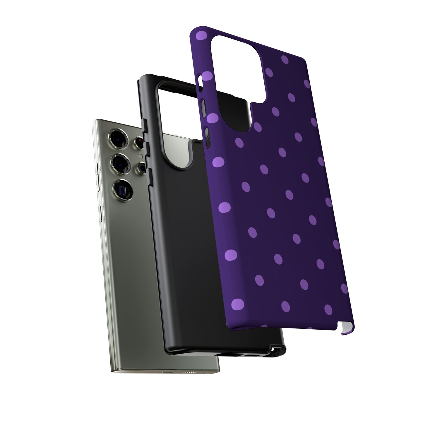 Purple Polka Dot Tough Phone Case – Cute Stylish Durable Protective Cover for Iphone, Samsung Galaxy and Pixel