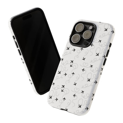 Minimal Paper Airplane Pattern Phone Case – Black White Aesthetic Tough Cover