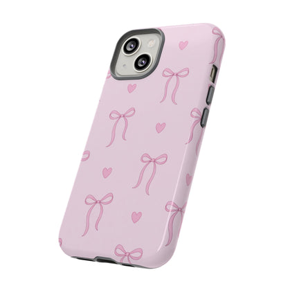 Pink Bow Heart Aesthetic Phone Case – Coquette Cute Tough Cover